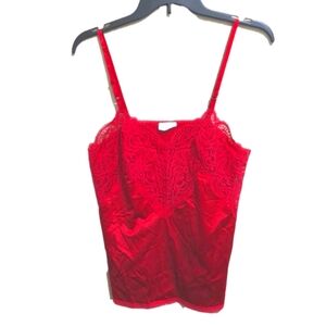Vintage Camisole Top By Applause Red Lace Nylon Antrom Lingerie Feminine Size 34